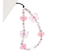 WCCH Beaded Phone Charm Y2K Kawaii Handmade Acrylic Phone Lanyard Wrist Strap for Camera Bag Airpods Keychain Charm Light Pink Heart and Bow