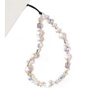 WCCH Beaded Phone Charm Y2K Kawaii Handmade Acrylic Phone Lanyard Wrist Strap for Camera Bag Airpods Keychain Charm Crystal White Pearl