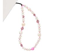 WCCH Beaded Phone Charm Y2K Kawaii Handmade Acrylic Phone Lanyard Wrist Strap for Camera Bag Airpods Keychain Charm Pink White Pearl