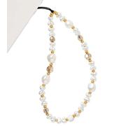 WCCH Beaded Phone Charm Y2K Kawaii Handmade Acrylic Phone Lanyard Wrist Strap for Camera Bag Airpods Keychain Charm Crystal Gold White Pearl
