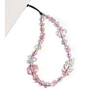 WCCH Beaded Phone Charm Y2K Kawaii Handmade Acrylic Phone Lanyard Wrist Strap for Camera Bag Airpods Keychain Charm Pink Purple Crystal Beads and Butterfly