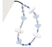 WCCH Beaded Phone Charm Y2K Kawaii Handmade Acrylic Phone Lanyard Wrist Strap for Camera Bag Airpods Keychain Charm Light Blue Heart with White Clouds