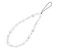 WCCH Beaded Phone Charm Y2K Kawaii Handmade Acrylic Phone Lanyard Wrist Strap for Camera Bag Airpods Keychain Charm Pure White Pearl