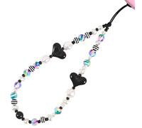 WCCH Beaded Phone Charm Y2K Kawaii Handmade Acrylic Phone Lanyard Wrist Strap for Camera Bag Airpods Keychain Charm Black Heart