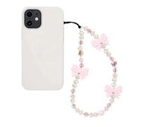 WCCH Beaded Phone Charm Y2K Kawaii Handmade Acrylic Phone Lanyard Wrist Strap for Camera Bag Airpods Keychain Charm Pink Bow and Small Pearls
