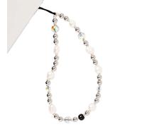 WCCH Beaded Phone Charm Y2K Kawaii Handmade Acrylic Phone Lanyard Wrist Strap for Camera Bag Airpods Keychain Charm Silver White Pearl