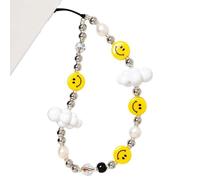WCCH Beaded Phone Charm Y2K Kawaii Handmade Acrylic Phone Lanyard Wrist Strap for Camera Bag Airpods Keychain Charm Yellow Smiley Face and White Cloud