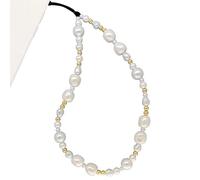 WCCH Beaded Phone Charm Y2K Kawaii Handmade Acrylic Phone Lanyard Wrist Strap for Camera Bag Airpods Keychain Charm Gold and White Pearls