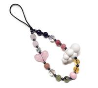 WCCH Short Beaded Phone Charm Handmade Y2K Kawaii Acrylic Phone Lanyard Wrist Strap for Bag Airpods Camera Pendants Decor Light Pink Heart Cloud