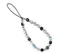 WCCH Short Beaded Phone Charm Handmade Y2K Kawaii Acrylic Phone Lanyard Wrist Strap for Bag Airpods Camera Pendants Decor Black White Square Crystal