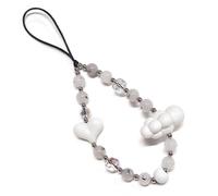 WCCH Short Beaded Phone Charm Handmade Y2K Kawaii Acrylic Phone Lanyard Wrist Strap for Bag Airpods Camera Pendants Decor White Heart Cloud
