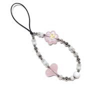WCCH Short Beaded Phone Charm Handmade Y2K Kawaii Acrylic Phone Lanyard Wrist Strap for Bag Airpods Camera Pendants Decor Light Pink Heart Flower