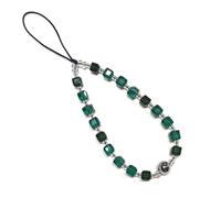 WCCH Short Beaded Phone Charm Handmade Y2K Kawaii Acrylic Phone Lanyard Wrist Strap for Bag Airpods Camera Pendants Decor Green Square Crystal