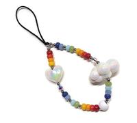 WCCH Short Beaded Phone Charm Handmade Y2K Kawaii Acrylic Phone Lanyard Wrist Strap for Bag Airpods Camera Pendants Decor Multicolor Heart Cloud