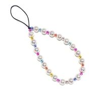 WCCH Short Beaded Phone Charm Handmade Y2K Kawaii Acrylic Phone Lanyard Wrist Strap for Bag Airpods Camera Pendants Decor Rainbow Pearl