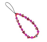 WCCH Short Beaded Phone Charm Handmade Y2K Kawaii Acrylic Phone Lanyard Wrist Strap for Bag Airpods Camera Pendants Decor Rosy Crystal Small Butterfly