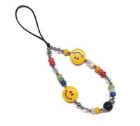 WCCH Short Beaded Phone Charm Handmade Y2K Kawaii Acrylic Phone Lanyard Wrist Strap for Bag Airpods Camera Pendants Decor Big Smile