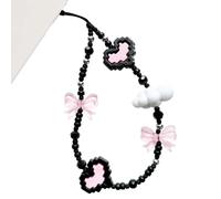 WCCH Y2K Black Pink Pixel Heart Bow Beaded Phone Charm Aesthetic Handmade Acrylic Wrist Strap Camera Lanyard for Women Girls