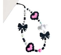 WCCH Y2K Black Rose Pixel Heart Bow Beaded Phone Charm Aesthetic Handmade Acrylic Wrist Strap Camera Lanyard for Women Girls