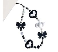 WCCH Y2K Black White Pixel Heart Bow Beaded Phone Charm Aesthetic Handmade Acrylic Wrist Strap Camera Lanyard for Women Girls