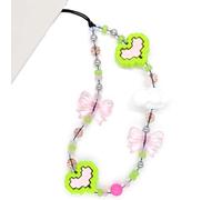 WCCH Y2K Green Pink Pixel Heart Bow Beaded Phone Charm Aesthetic Handmade Acrylic Wrist Strap Camera Lanyard for Women Girls