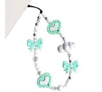 WCCH Y2K Green White Pixel Heart Bow Beaded Phone Charm Aesthetic Handmade Acrylic Wrist Strap Camera Lanyard for Women Girls
