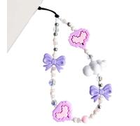WCCH Y2K Purple Pink Pixel Heart Bow Beaded Phone Charm Aesthetic Handmade Acrylic Wrist Strap Camera Lanyard for Women Girls