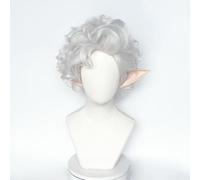 WCCNKK Anime Cosplay Wig, Astarion Ancunin Wig, Silver-Gray Short Curly Hair with Ears, with Free Wig Cap, for Christmas Carnival Party Halloween Cosplay Wig, Holiday Gifts for Anime Fans