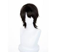 WCCNKK Anime Cosplay Wig, Caleb Cosplay Wig, Black Brown 40Cm Medium-Length Hair Anime Cosplay Wig, with Free Wig Cap, for Christmas Carnival Party Halloween, Anime Fan Gift, Decorative Accessories