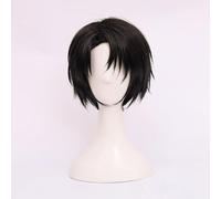 WCCNKK Anime Levi Ackerman Cosplay Wig, Short Black Hair, High Temperature Resistant Material, with Free Wig Cap, Suitable for Halloween Parties And Anime Conventions, Anime Decorative Gift