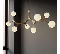 WCCZEHAN Molecule Chandelier Lighting Glass Globe Sputnik Chandelier Gold 8 Lights Mid-Century Modern Linear Branch Chandeliers White Glass Ball Pendant Light for Living Room Dining Room