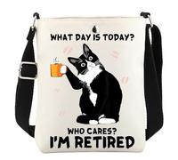 WCGXKO Cat Drink Gift Retirement Gift For Women What Day Is Today Who Cares I'm Retired Crossbody Bag Gift For Cat Lovers, What Day Xk, 1