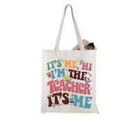 WCGXKO Ms Frizzle inspired Teacher Gift It’s Me Hi I’m The Teacher It’s Me Canvas Tote Bag, Beige, M