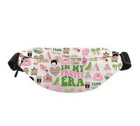 WCGXKO Sorority Gift In My Pretty Era Pink and Green Paraphernalia Sorority Canvas Crossbody Waist Pack, Pretty Pack, Casual