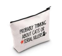 WCGXKO True Crime Addict Probably Thinking About Cats Or Serial Killers Zipper Pouch Makeup Bag (B-CatsSerialKillers), beige, Beige, B-catsserialkillers