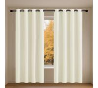 WCHENHUI Full Blackout Curtains 146 x 190 cm Thermal Insulated Soundproof Thermal Curtains/Ring Top Curtains for Small Windows Kitchen Bedroom, Beige