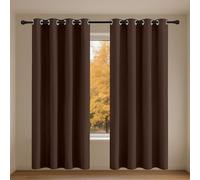 WCHENHUI Full Blackout Curtains 164 x 186 cm Thermal Insulated Soundproof Thermal Curtains/Ring Top Curtains for Small Windows Kitchen Bedroom, Brown