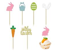 WchoeSS 12Pcs Easter Cake Toppers, Easter Egg Cake Topper, Happy Easter Cake Topper, Happy Easter Cake Decoration, Easter Bunny Egg Carrot Theme Toppers for Easter Party Cupcake Toppers Decoration