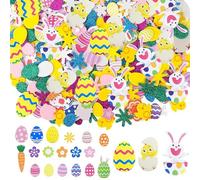 WchoeSS 200 Pcs Easter EVA Foam Stickers, Glitter Glimmer Self-Adhesive Stickers For Children Easter Party Decorations, Egg Bunny Chick Flower Butterfly Carrot Patterns, Multicolour, 5-7cm