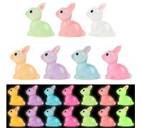 WchoeSS 70 PCS Easter Mini Resin Bunny Figurines, Miniature Luminous Rabbit Figurines, Glow in the Dark Miniature Ornaments, Bunny Cake Topper Decoration, Home Garden Dollhouse Rabbit Ornaments