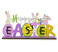 WchoeSS Wooden Easter Table Decorations, Easter Wooden Table Sign Happy Easter Bunny Stand Tabletop Ornaments for Easter Party Decoration Indoor Home Decor