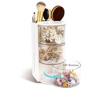 WCHOSOZH 3-Tier Clear Hair Accessories Organizer with Hair Brushes Holder, Rotatable Drawer Makeup Sponge Holder Desktop Organizer Case for Makeup Brush Lipsticks Q-tip Cotton Swab Stationery (White)