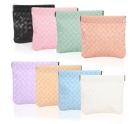 WCHOSOZH Small Makeup Bag, Squeeze Purse Organizer, Waterproof Leather No Zipper Self-Closing Portable Weave Bags for Coins Keys Cards Jewelry Lipstick Cosmetic Accessories, Multicolor, Modern