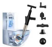 WCIC High Pressure Air Blaster Drain Unblocker Gun & Toilet Plunger Kit with 4 Replaceable Heads - Unblocks Sinks, Toilets, Floor Drains, Shower Pipes & Clogs (Black)