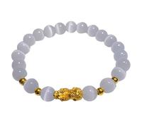 WCOCOW Feng Shui Pixiu/Pi Yao Cat Eye Stone 6mm Crystal Beaded Wealth Amulet Natural Gemstone Bracelet for Women Talisman Bring Good Luck Fortune