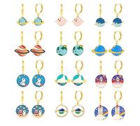 WCRAZYE 12 Pairs Planet Hoop Earrings for Women Creative Cartoon Solar System Rocket Earth Space Ship Astronauts Moon Saturn Dangle Drop Earrings Space Lover Gift Sci-Fi Jewelry, S, Alloy Steel, No