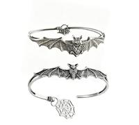 WCRAZYE 2 Pcs Bat Bracelet for Men Women Vintage Gothic Punk Adjustable Bangle Halloween Cosplay Party Daily Wear Gift, Adjustable, Alloy, no gemstone