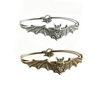 WCRAZYE 2 Pcs Bat Bracelet for Men Women Vintage Gothic Punk Adjustable Bangle Halloween Cosplay Party Daily Wear Gift, Adjustable, Alloy, no gemstone