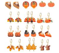 WCRAZYE 24 Pcs Thanksgiving Fall Earrings for Women Cute Pumpkin Sunflower Maple Leaf Candy Corn Squirrel Turkey Autumn Fall Earrings Thanksgiving Autumn Party Jewelry Gifts, M, Alloy Steel, No