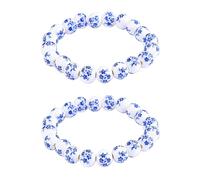 WCRAZYE 2PCS Porcelain Beads Bracelet for Women Handmade Vintage Blue And White Ceramics Wrist Bracelet Romantic Mothers Day Jewelry Gifts, M, Porcelain Ceramic Elastic Cord, no gemstone